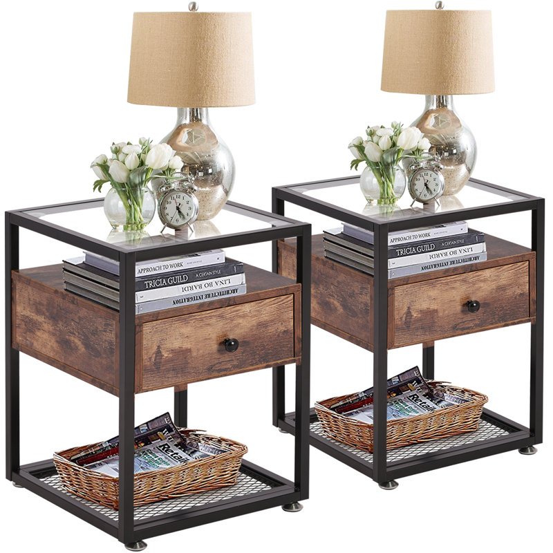 17 Stories Wortham Glass Top End Table Set with Storage Wayfair